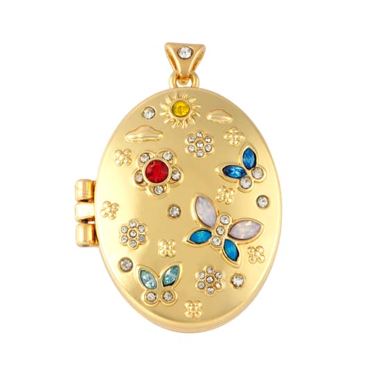 Gold Jeweled Oval Locket Pendant by Bead Landing™